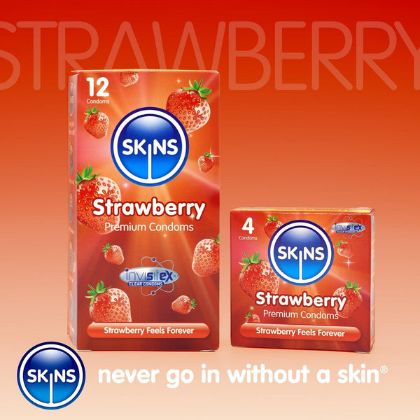 Skins Strawberry Condoms - 4 Pack - Extreme Toyz Singapore - https://extremetoyz.com.sg - Sex Toys and Lingerie Online Store