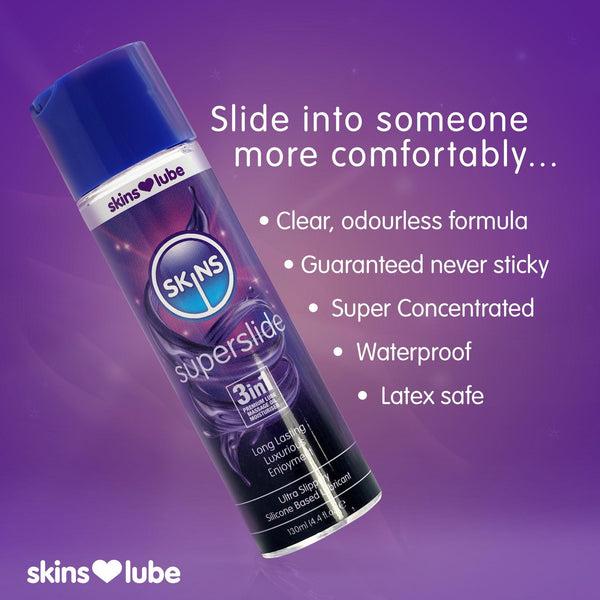 Skins Lube Superslide 3 in 1 Premium Silicone Lubricant 4.4 oz. (130ml) - Extreme Toyz Singapore - https://extremetoyz.com.sg - Sex Toys and Lingerie Online Store