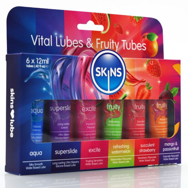 SKINS Vital & Fruity Lubes 6 Pack - Extreme Toyz Singapore - https://extremetoyz.com.sg - Sex Toys and Lingerie Online Store - Bondage Gear / Vibrators / Electrosex Toys / Wireless Remote Control Vibes / Sexy Lingerie and Role Play / BDSM / Dungeon Furnitures / Dildos and Strap Ons / Anal and Prostate Massagers / Anal Douche and Cleaning Aide / Delay Sprays and Gels / Lubricants and more...