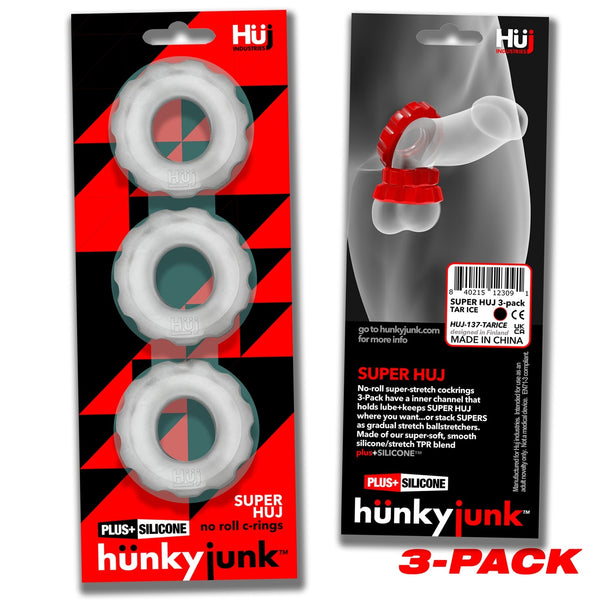 SUPERHUJ 3-Pack No Roll C-Rings - Clear Ice