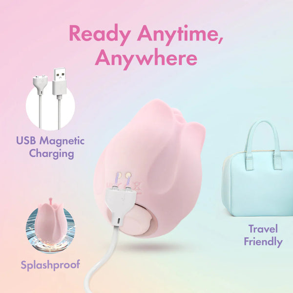 Play With Me Romantic Rose Rechargeable Vibrator With Rosebud Attachment Heads