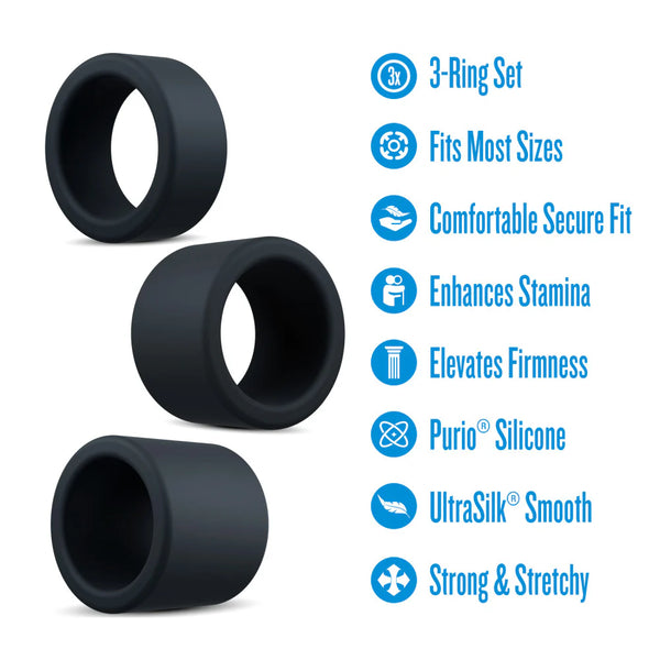 Performance Plus Accelerate Platinum-Cured Silicone 3 Cock Ring Set
