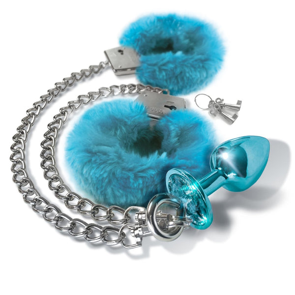 Global Novelties NIXIE Metal Butt Plug and Furry Handcuff Set (2 Colours Available) - Extreme Toyz Singapore - https://extremetoyz.com.sg - Sex Toys and Lingerie Online Store