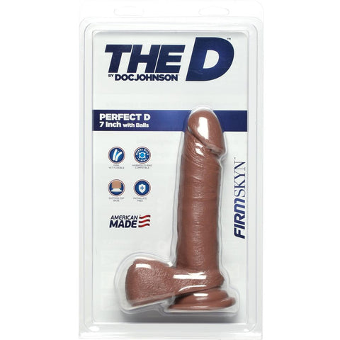Doc Johnson The D Perfect D FIRMSKYN 7" with Balls - Caramel - Extreme Toyz Singapore - https://extremetoyz.com.sg - Sex Toys and Lingerie Online Store