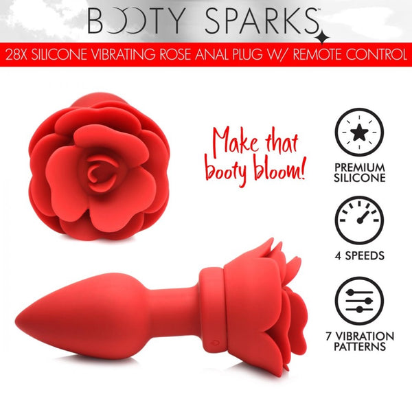 Booty Sparks 28X Silicone Vibrating Rechargeable Rose Anal Plug with Remote (3 Sizes Available) - Extreme Toyz Singapore - https://extremetoyz.com.sg - Sex Toys and Lingerie Online Store