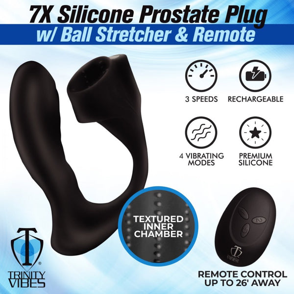 Trinity for Men 7X Silicone Rechargeable Prostate Plug with Ball Stretcher and Remote  - Extreme Toyz Singapore - https://extremetoyz.com.sg - Sex Toys and Lingerie Online Store