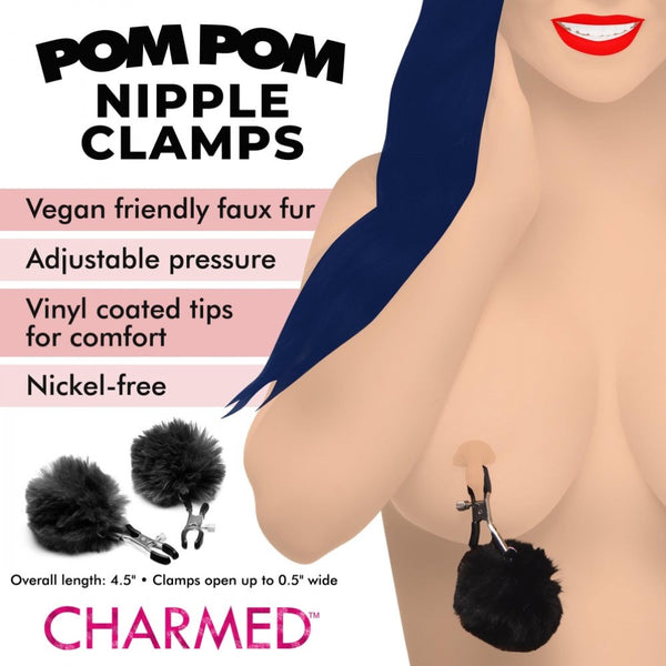 Charmed Pom Pom Nipple Clamps - Black - Extreme Toyz Singapore - https://extremetoyz.com.sg - Sex Toys and Lingerie Online Store