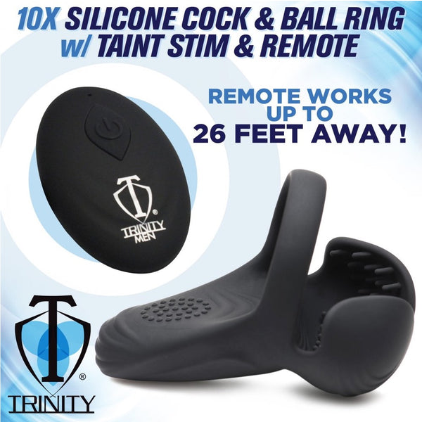 Trinity for Men 10X Vibrating Silicone Rechargeable Cock Ring with Taint Stim and Remote - Extreme Toyz Singapore - https://extremetoyz.com.sg - Sex Toys and Lingerie Online Store