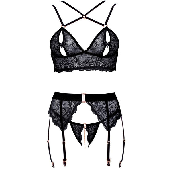 Abierta Fina Lacey Bra & And String Suspender Lingerie Set (4 Sizes Available) - Extreme Toyz Singapore - https://extremetoyz.com.sg - Sex Toys and Lingerie Online Store