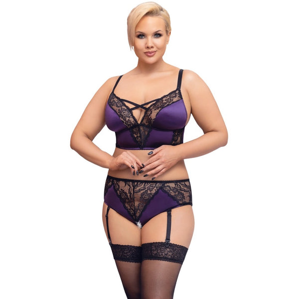 Cottelli Collection Plus Size Bralette Suspender Set (4 Sizes Available) - Extreme Toyz Singapore - https://extremetoyz.com.sg - Sex Toys and Lingerie Online Store