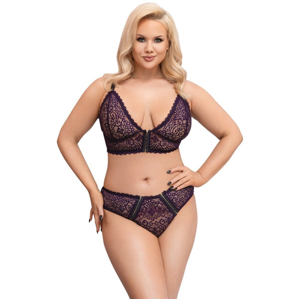 Cottelli Collection Plus Size Delicate Lace Bralette And Briefs Set (4 Sizes Available) - Extreme Toyz Singapore - https://extremetoyz.com.sg - Sex Toys and Lingerie Online Store