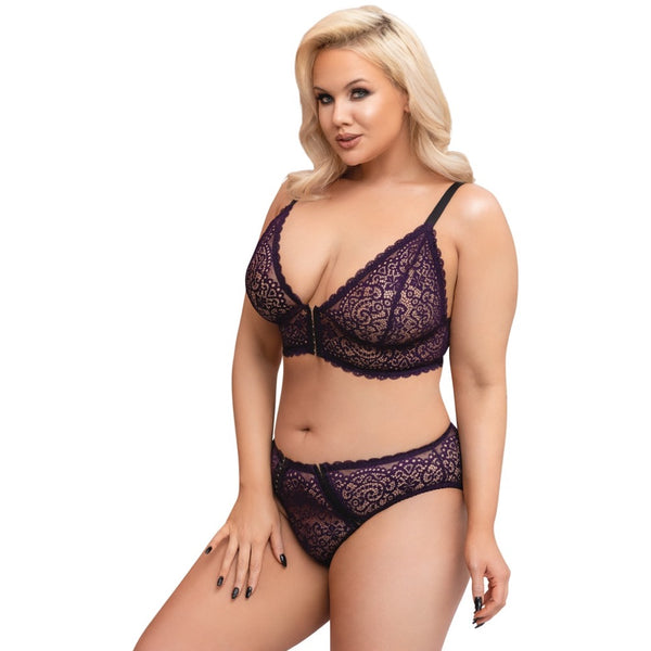 Cottelli Collection Plus Size Delicate Lace Bralette And Briefs Set (4 Sizes Available) - Extreme Toyz Singapore - https://extremetoyz.com.sg - Sex Toys and Lingerie Online Store