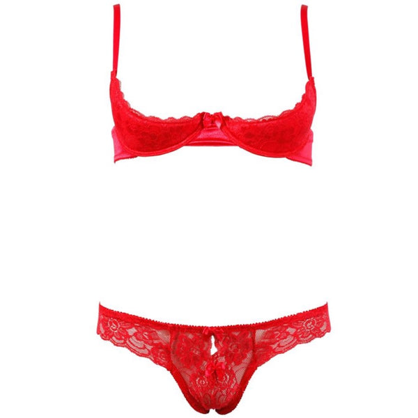 Cottelli Collection Red Lace Open Bra Set (3 Sizes Available) - Extreme Toyz Singapore - https://extremetoyz.com.sg - Sex Toys and Lingerie Online Store  Edit alt text