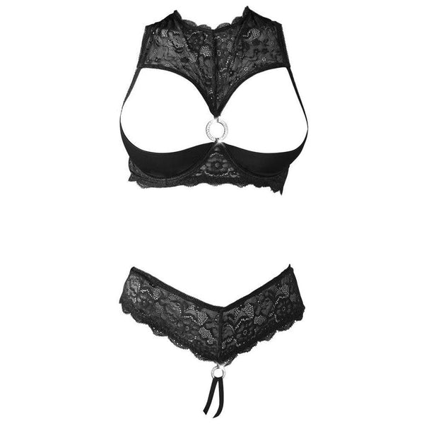 Cottelli Collection Open Shelf Bra and Crotchless String Set (3 Sizes Available) - Extreme Toyz Singapore - https://extremetoyz.com.sg - Sex Toys and Lingerie Online Store