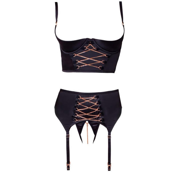 Abierta Fina Shelf Bra And Crotchless String Suspender Lingerie Set (4 Sizes Available) - Extreme Toyz Singapore - https://extremetoyz.com.sg - Sex Toys and Lingerie Online Store