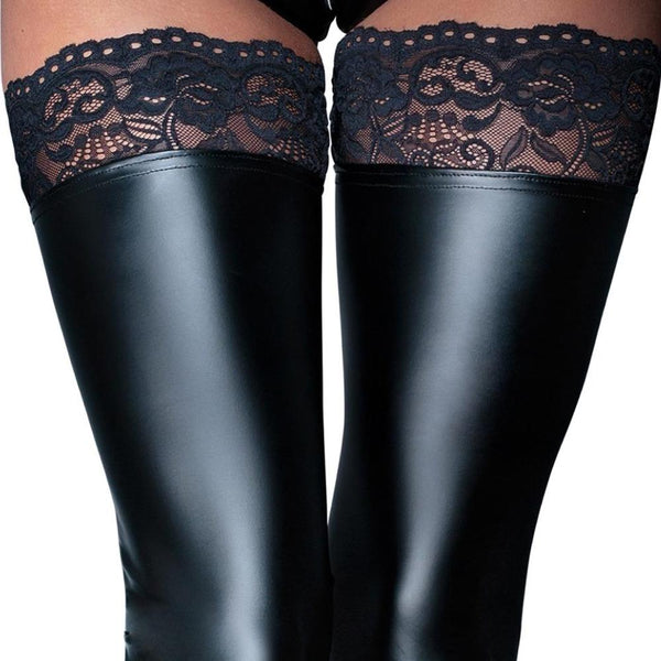 NOIR Wetlook Lace Footless Stocking (4 Sizes Available) - Extreme Toyz Singapore - https://extremetoyz.com.sg - Sex Toys and Lingerie Online Store