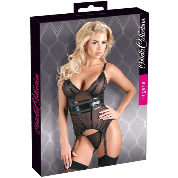 Cottelli Collection Powernet Basque Set With Matching String (4 Sizes Available) - Extreme Toyz Singapore - https://extremetoyz.com.sg - Sex Toys and Lingerie Online Store