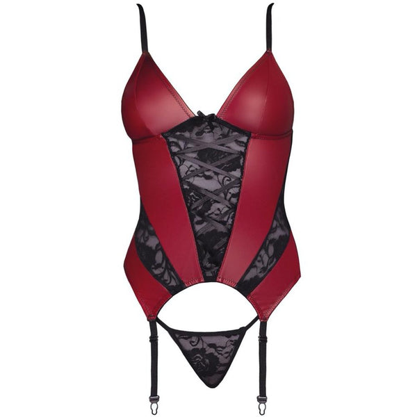 Cottelli Collection Basque And String With Lace Set (4 Sizes Available) - Extreme Toyz Singapore - https://extremetoyz.com.sg - Sex Toys and Lingerie Online Store