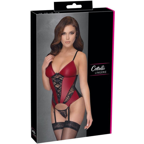 Cottelli Collection Basque And String With Lace Set (4 Sizes Available) - Extreme Toyz Singapore - https://extremetoyz.com.sg - Sex Toys and Lingerie Online Store