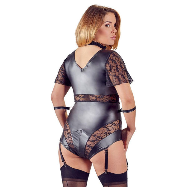 Cottelli Collection Plus Size Lace Bondage Body With Choker And Handcuffs Suspender Set (4 Sizes Available) - Extreme Toyz Singapore - https://extremetoyz.com.sg - Sex Toys and Lingerie Online Store