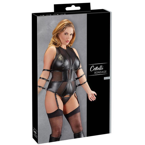 Cottelli Collection Plus Size Bondage Body With Handcuffs Suspender Set (4 Sizes Available) - Extreme Toyz Singapore - https://extremetoyz.com.sg - Sex Toys and Lingerie Online Store