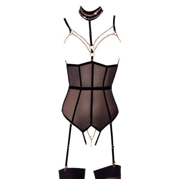 Abierta Fina Open Cup And Crotchless Body With Chains And Suspender (4 Sizes Available) - Extreme Toyz Singapore - https://extremetoyz.com.sg - Sex Toys and Lingerie Online Store