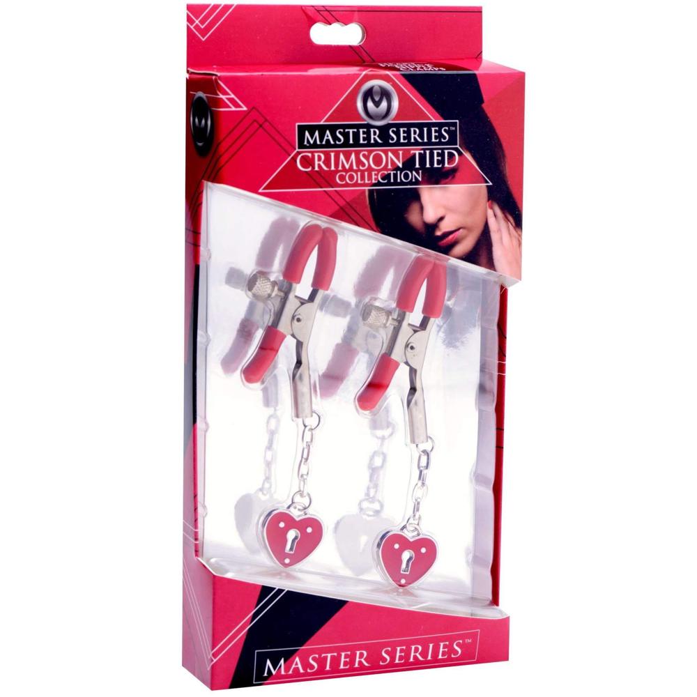 Master Series Crimson Tied Captive Heart Padlock Nipple Clamps - Extreme Toyz Singapore - https://extremetoyz.com.sg - Sex Toys and Lingerie Online Store