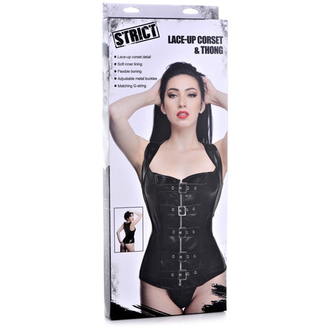 STRICT Lace-up Corset and Thong - Extreme Toyz Singapore - https://extremetoyz.com.sg - Sex Toys and Lingerie Online Store