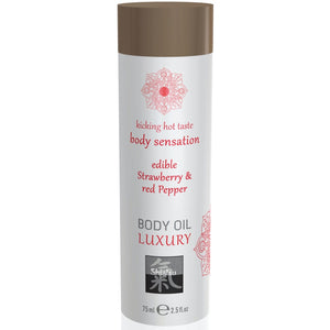 Shiatsu Edible Luxury Body Oil - Strawberry & Red Pepper 75ml - Extreme Toyz Singapore - https://extremetoyz.com.sg - Sex Toys and Lingerie Online Store