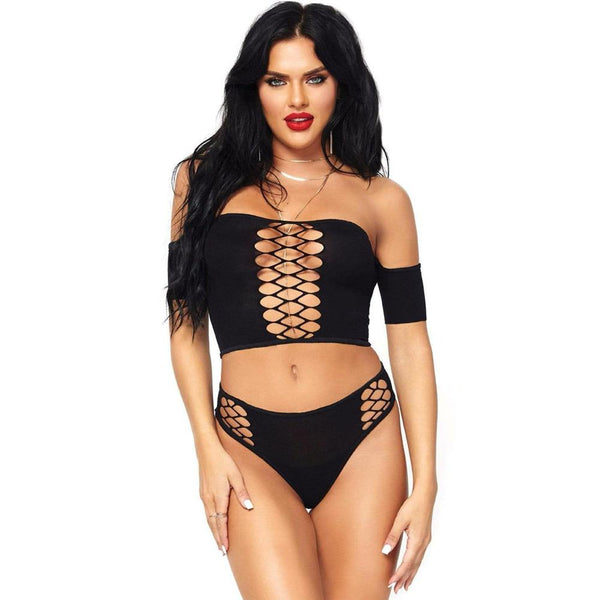 Leg Avenue Bad Intentions Crop Top Set (S/M) - Extreme Toyz Singapore - https://extremetoyz.com.sg - Sex Toys and Lingerie Online Store