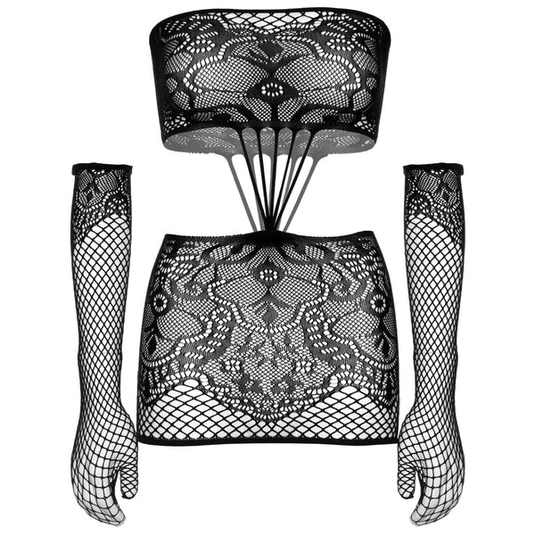 Leg Avenue Lace Tube Dress with Gloves (2 Colours Available) - Extreme Toyz Singapore - https://extremetoyz.com.sg - Sex Toys and Lingerie Online Store