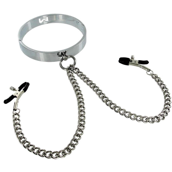 Kink Industries Chrome Slave Collar with Nipple Clamps - Extreme Toyz Singapore - https://extremetoyz.com.sg - Sex Toys and Lingerie Online Store - Bondage Gear / Vibrators / Electrosex Toys / Wireless Remote Control Vibes / Sexy Lingerie and Role Play / BDSM / Dungeon Furnitures / Dildos and Strap Ons  / Anal and Prostate Massagers / Anal Douche and Cleaning Aide / Delay Sprays and Gels / Lubricants and more...
