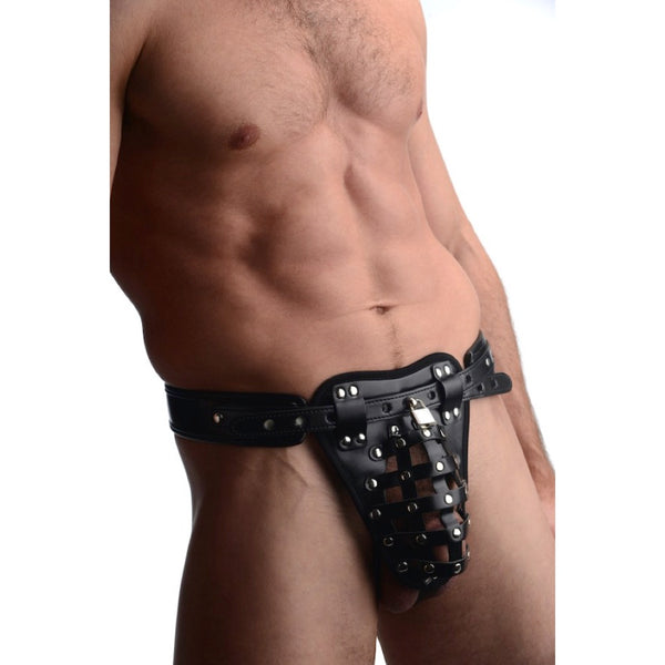 Strict Leather The Safety Net Leather Male Chastity Belt with Anal Plug Harness (Genuine Leather) - Extreme Toyz Singapore - https://extremetoyz.com.sg - Sex Toys and Lingerie Online Store