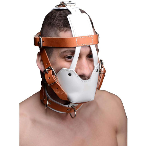 White and Tan Hospital Style Leather Muzzle