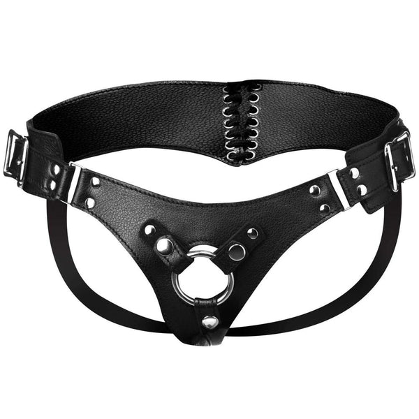 Leather Corset Back Strap On Dildo Harness