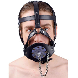 Plug It Up Leather Head Harness with Mouth Gag