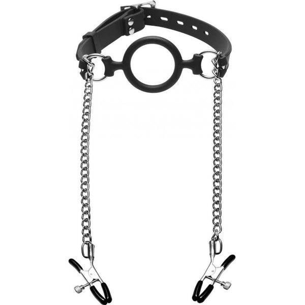 Mutiny Silicone O-Ring Gag with Nipple Clamps