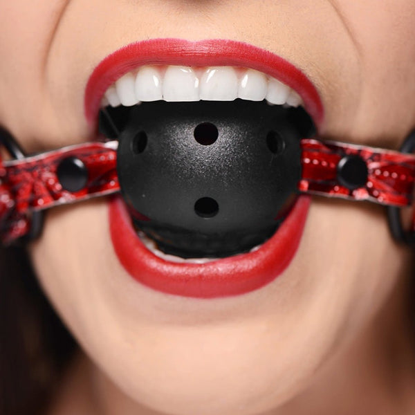 Master Series Crimson Tied Breathable Ball Gag - Extreme Toyz Singapore - https://extremetoyz.com.sg - Sex Toys and Lingerie Online Store