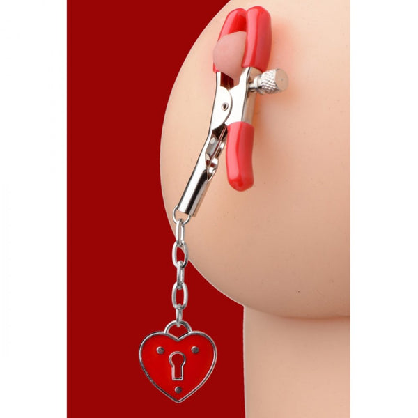 Master Series Crimson Tied Captive Heart Padlock Nipple Clamps - Extreme Toyz Singapore - https://extremetoyz.com.sg - Sex Toys and Lingerie Online Store