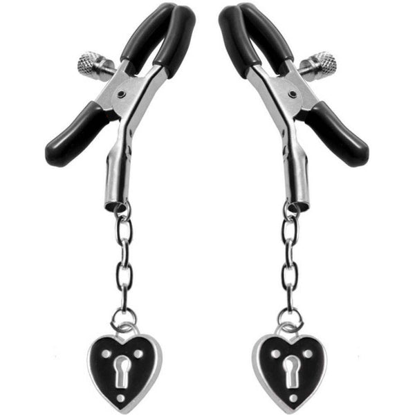Master Series Platinum Bound Charmed Heart Padlock Nipple Clamps -  Extreme Toyz Singapore - https://extremetoyz.com.sg - Sex Toys and Lingerie Online Store