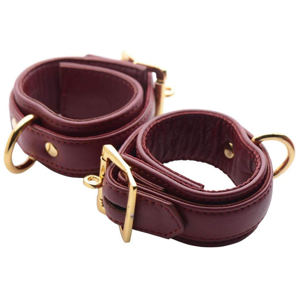 Strict Leather Luxury Burgundy Locking Wrist Cuffs Extreme Toyz Singapore