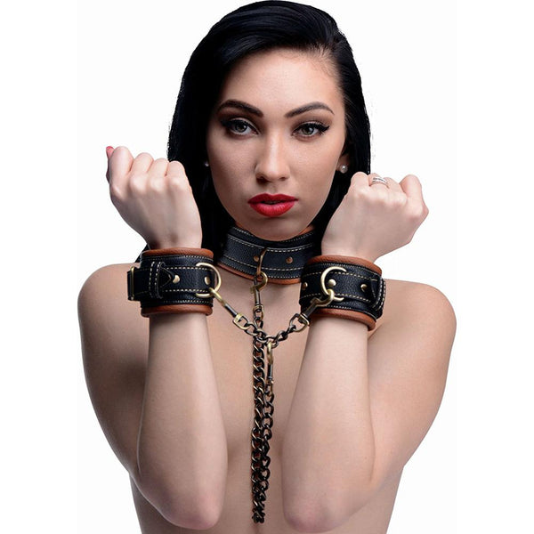 Master Series Coax Collar to Wrist Restraints - Extreme Toyz Singapore - https://extremetoyz.com.sg - Sex Toys and Lingerie Online Store - Bondage Gear / Vibrators / Electrosex Toys / Wireless Remote Control Vibes / Sexy Lingerie and Role Play / BDSM / Dungeon Furnitures / Dildos and Strap Ons  / Anal and Prostate Massagers / Anal Douche and Cleaning Aide / Delay Sprays and Gels / Lubricants and more...
