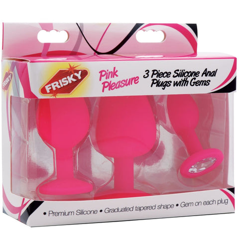 Frisky Pink Pleasure 3 Piece Silicone Anal Plugs with Gems - Extreme Toyz Singapore - https://extremetoyz.com.sg - Sex Toys and Lingerie Online Store