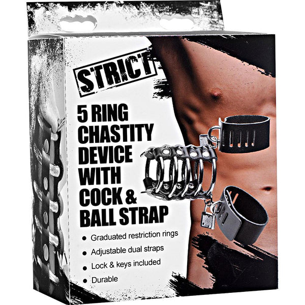 STRICT 5 Ring Chastity Device with Cock and Ball Strap - Extreme Toyz Singapore - https://extremetoyz.com.sg - Sex Toys and Lingerie Online Store - Bondage Gear / Vibrators / Electrosex Toys / Wireless Remote Control Vibes / Sexy Lingerie and Role Play / BDSM / Dungeon Furnitures / Dildos and Strap Ons  / Anal and Prostate Massagers / Anal Douche and Cleaning Aide / Delay Sprays and Gels / Lubricants and more...