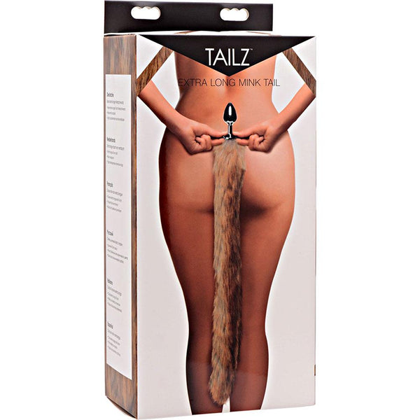 Extra Long Mink Tail Metal Anal Plug - Brown