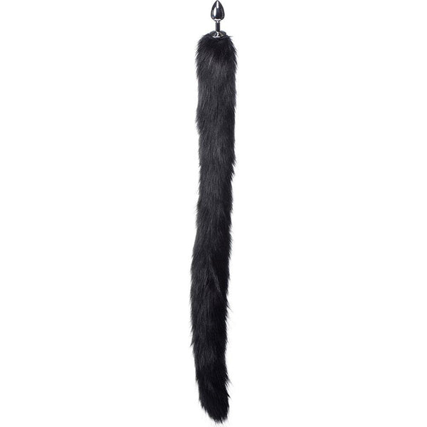 Extra Long Mink Tail Metal Anal Plug - Black