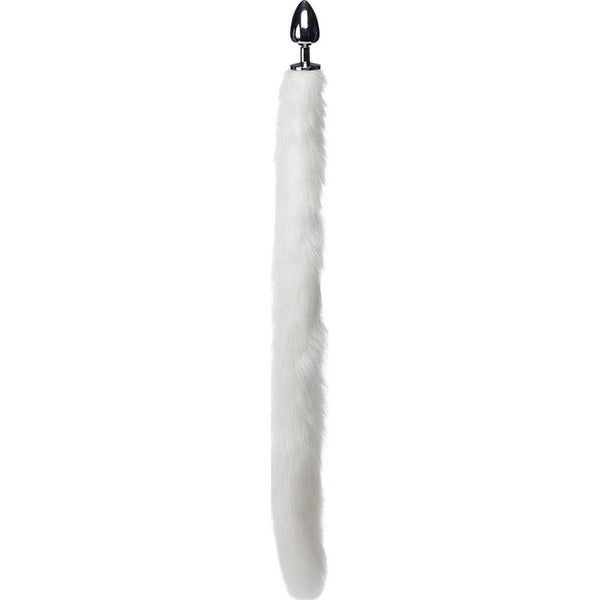 Extra Long Mink Tail Metal Anal Plug - White