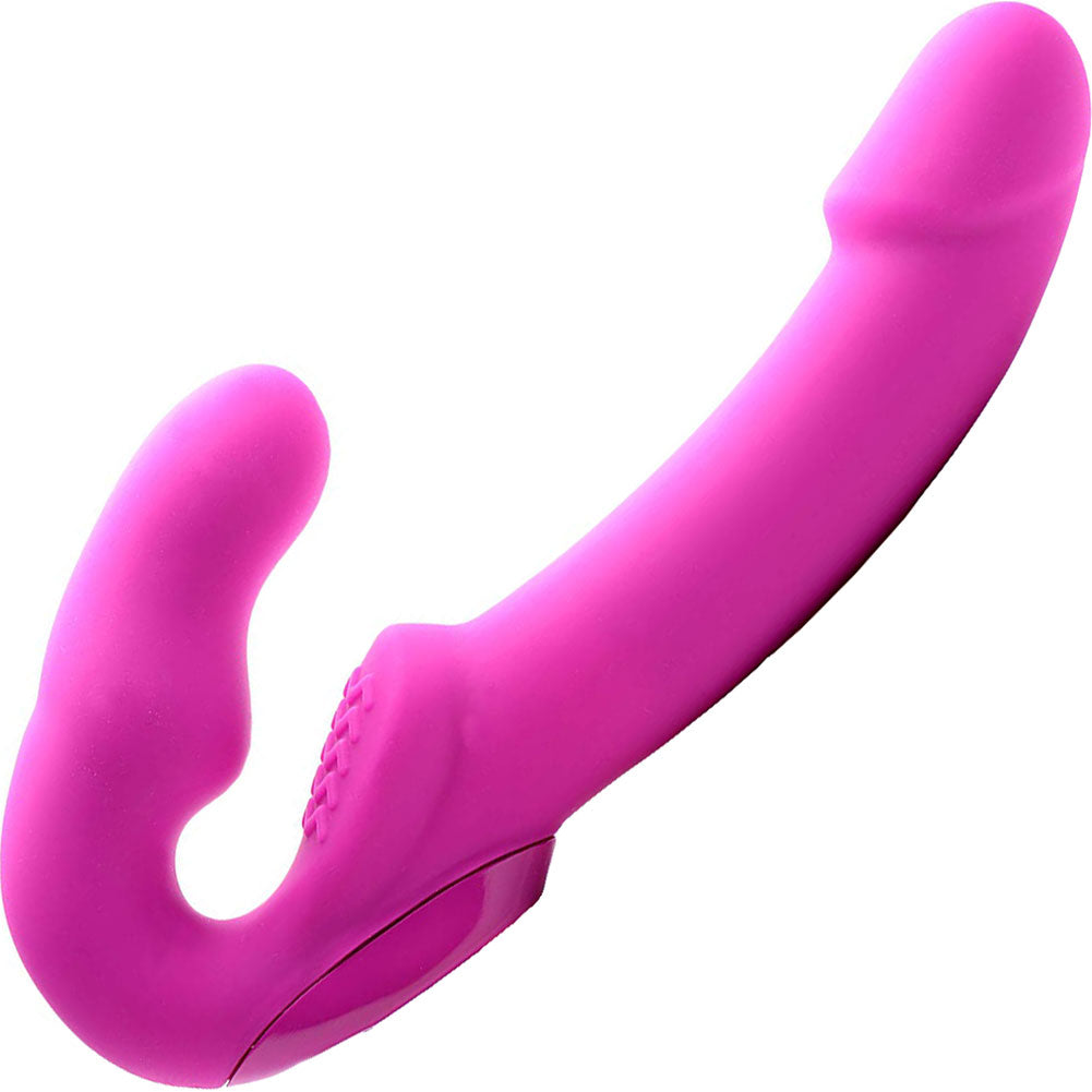 Vibrating Strapless Strap On Happy Rabbit Rechargeable Waterproof Strap On  Pink