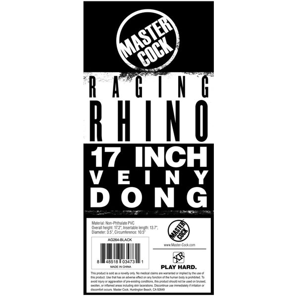 Master Cock Raging Rhino 17" Veiny Dildo (Black) - Extreme Toyz Singapore - https://extremetoyz.com.sg - Sex Toys and Lingerie Online Store