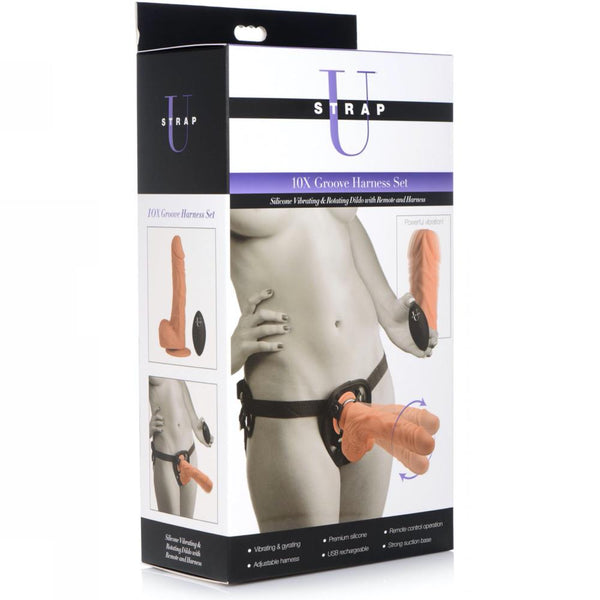 Strap U 10X Groove Harness with Vibrating and Rotating Silicone Dildo -  Extreme Toyz Singapore - https://extremetoyz.com.sg - Sex Toys and Lingerie Online Store